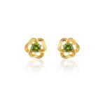 Yellow gold-plated 925 silver peridot flower earrings with round green peridot gemstones in three-petal floral design