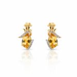 925 yellow gold-plated sterling silver earrings with pear-shaped citrine center and white topaz halo, vintage filigree design