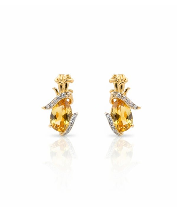 925 yellow gold-plated sterling silver earrings with pear-shaped citrine center and white topaz halo, vintage filigree design